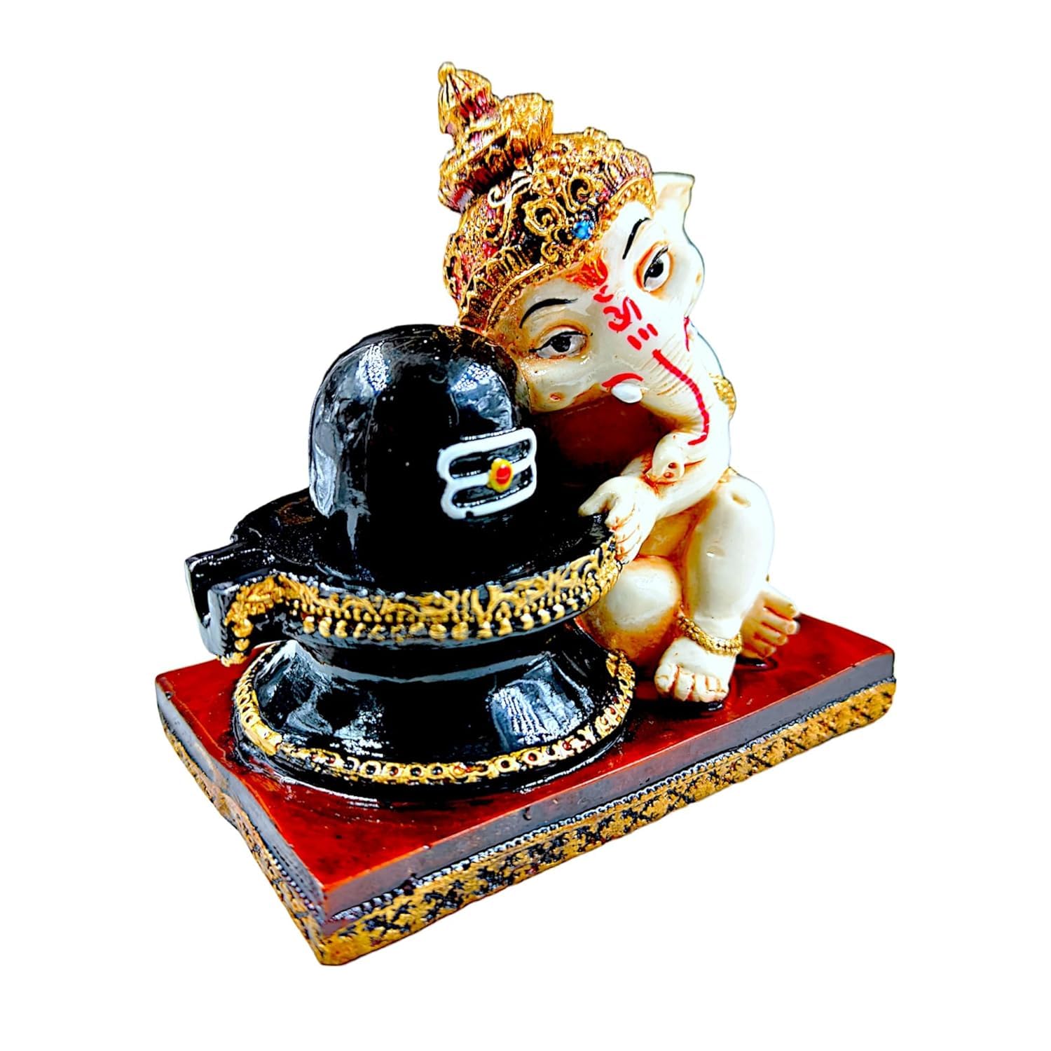 Ani Divine Ganesh Ji Ki Murti With Shivling Pooja Pose || Cute Shivling Ganesha Idol Showpiece For Home Decor, Gift, Office, Car